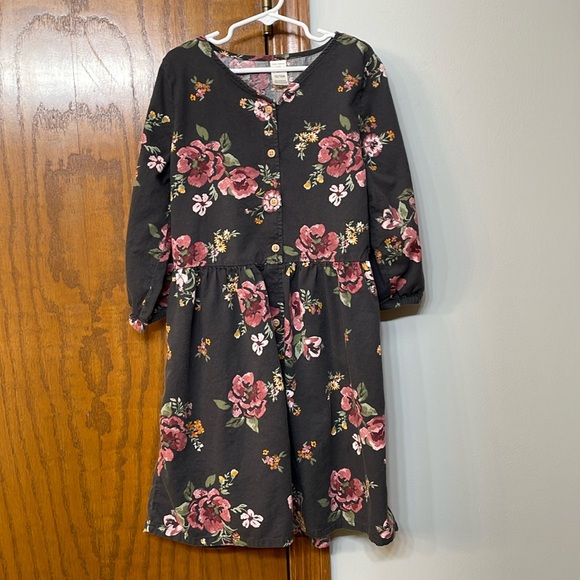 OSHKOSH UEC Girls Size 10 Gray Pink Floral 3/4 Sleeve V-neck casual dress - Picture 2 of 10